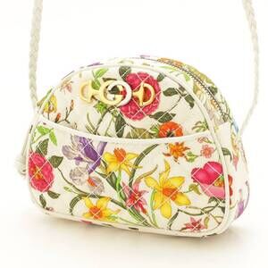 Gucci Bit Floral Flower Canvas Shoulder Bag
